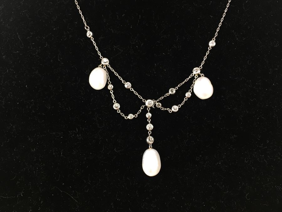 Stunning 18K Necklace With Diamonds And Pearls 8g [Photo 20]
