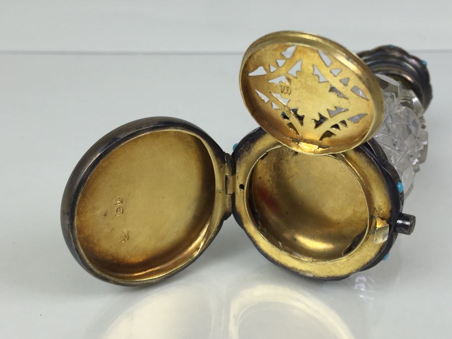 Antique Sterling Silver James Vickery London 1868 Hallmarks With Turquoise Accents [Photo 2]