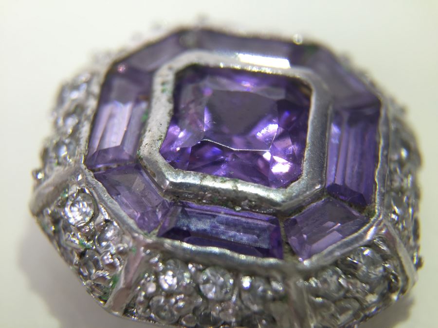 Sterling Silver Enhancer With Amethysts - Note That Back Of Enchancer Needs Repair 3.7g [Photo 15]