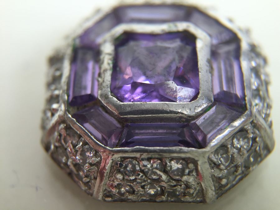 Sterling Silver Enhancer With Amethysts - Note That Back Of Enchancer Needs Repair 3.7g [Photo 3]