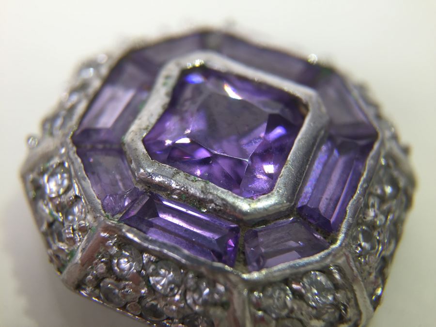 Sterling Silver Enhancer With Amethysts - Note That Back Of Enchancer Needs Repair 3.7g [Photo 14]