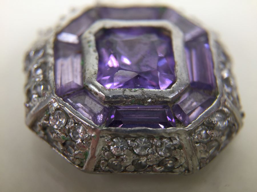 Sterling Silver Enhancer With Amethysts - Note That Back Of Enchancer Needs Repair 3.7g [Photo 10]