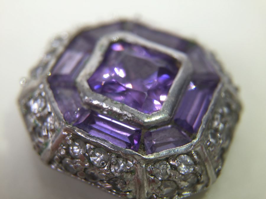 Sterling Silver Enhancer With Amethysts - Note That Back Of Enchancer Needs Repair 3.7g [Photo 13]