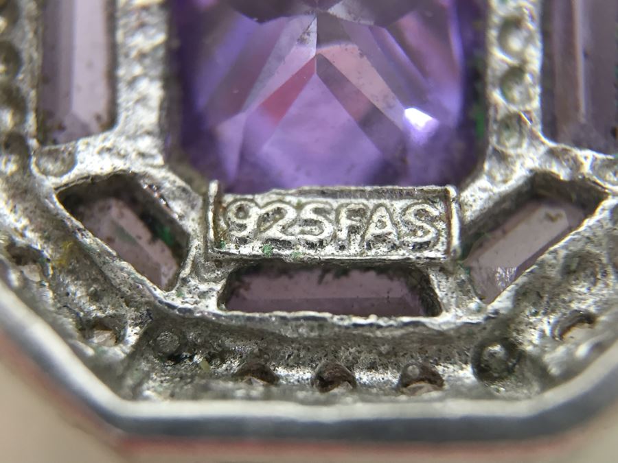 Sterling Silver Enhancer With Amethysts - Note That Back Of Enchancer Needs Repair 3.7g [Photo 5]
