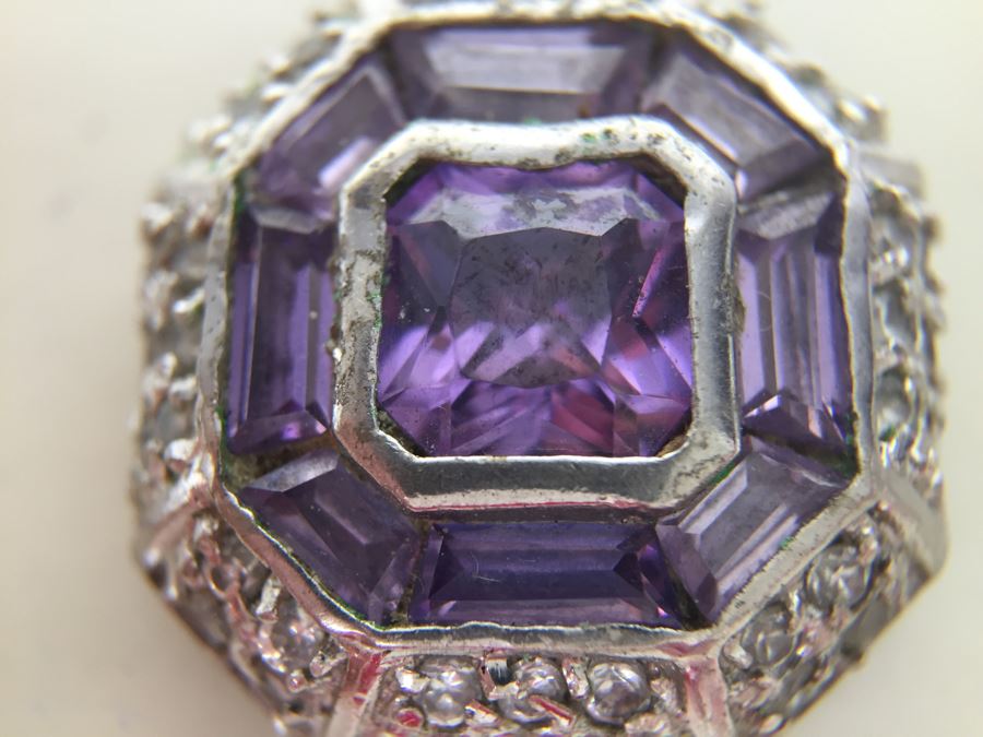 Sterling Silver Enhancer With Amethysts - Note That Back Of Enchancer Needs Repair 3.7g [Photo 2]