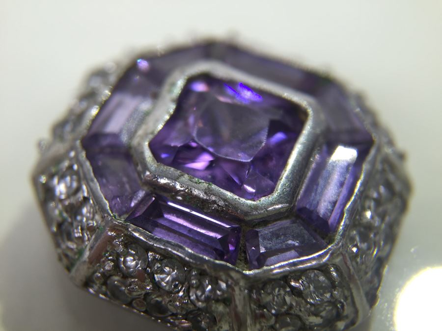 Sterling Silver Enhancer With Amethysts - Note That Back Of Enchancer Needs Repair 3.7g [Photo 12]