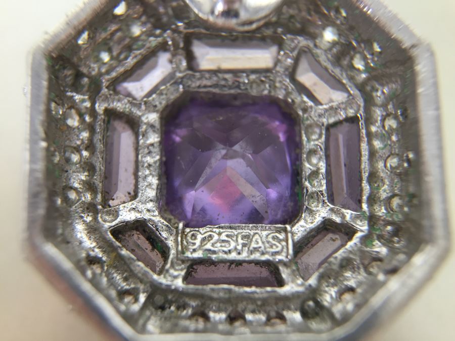 Sterling Silver Enhancer With Amethysts - Note That Back Of Enchancer Needs Repair 3.7g [Photo 4]