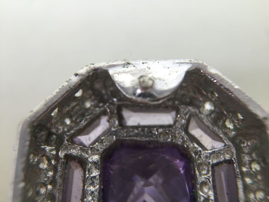Sterling Silver Enhancer With Amethysts - Note That Back Of Enchancer Needs Repair 3.7g [Photo 7]