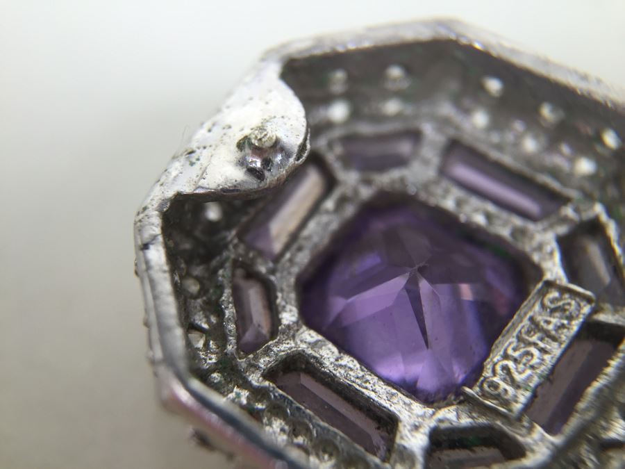 Sterling Silver Enhancer With Amethysts - Note That Back Of Enchancer Needs Repair 3.7g [Photo 8]