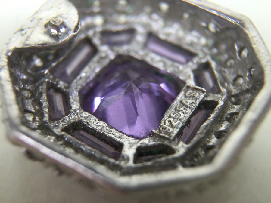 Sterling Silver Enhancer With Amethysts - Note That Back Of Enchancer Needs Repair 3.7g [Photo 9]