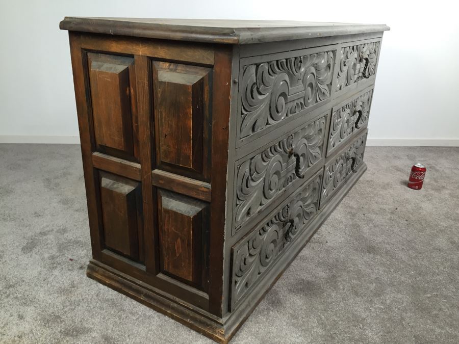 6-Drawer Vintage Chest Of Drawers Dresser Half Painted [Photo 2]