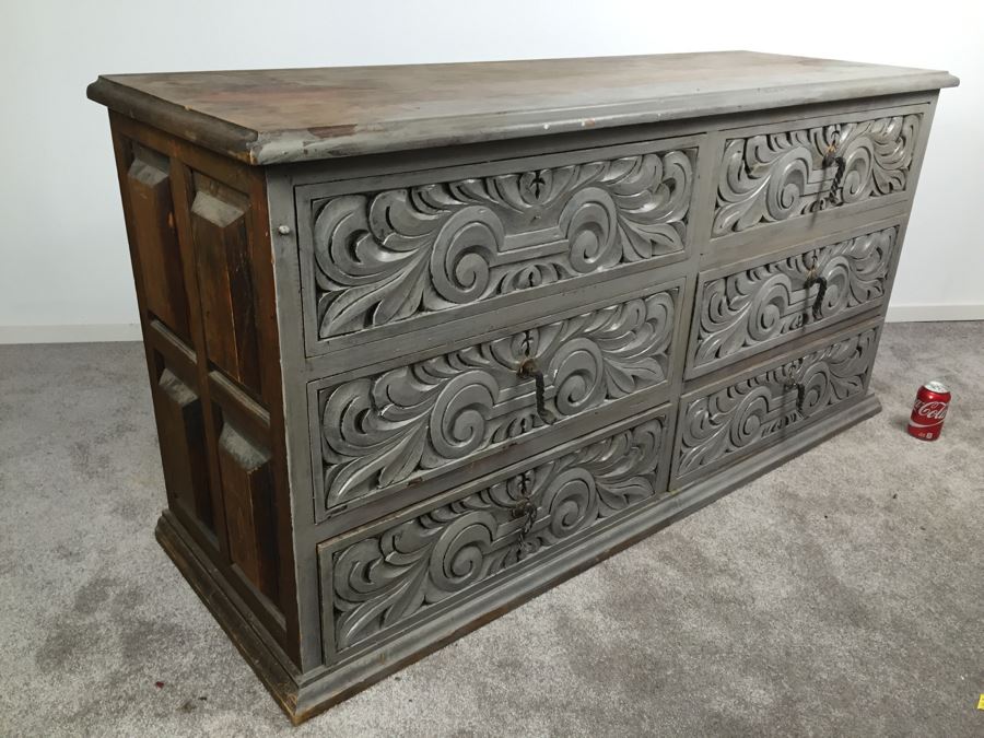 6-Drawer Vintage Chest Of Drawers Dresser Half Painted [Photo 11]