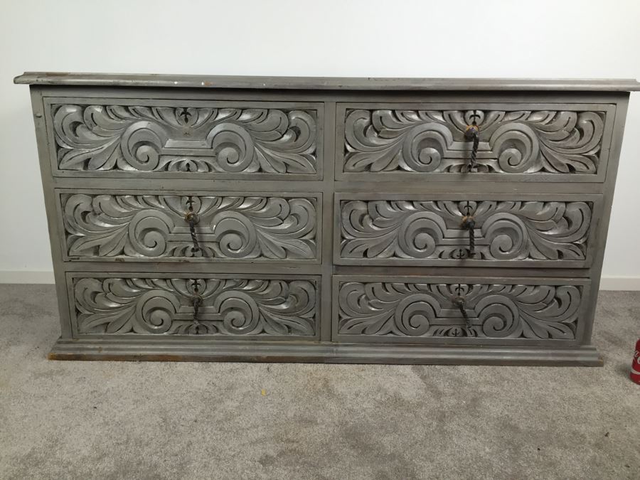 6-Drawer Vintage Chest Of Drawers Dresser Half Painted [Photo 4]