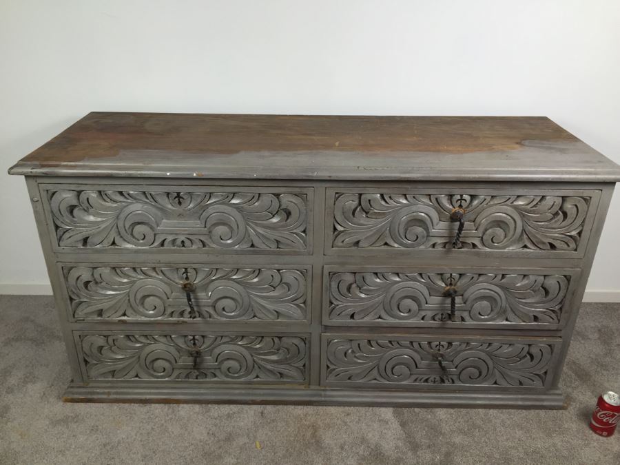 6-Drawer Vintage Chest Of Drawers Dresser Half Painted [Photo 5]