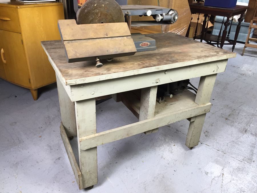 JUST ADDED Craftsman Belt Sander With Wooden Work Bench On Casters