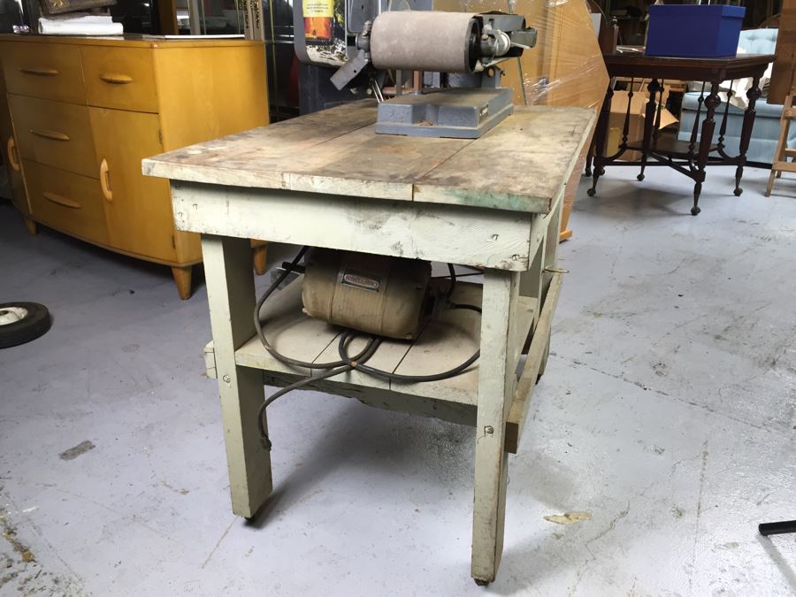 JUST ADDED - Craftsman Belt Sander With Wooden Work Bench On Casters Model No. 103-22350 [Photo 9]