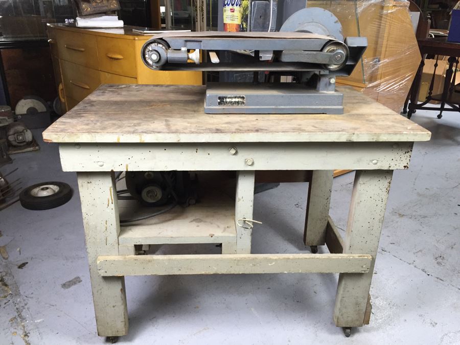 JUST ADDED - Craftsman Belt Sander With Wooden Work Bench On Casters Model No. 103-22350 [Photo 7]