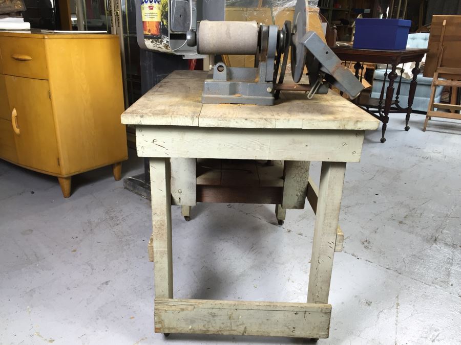 JUST ADDED - Craftsman Belt Sander With Wooden Work Bench On Casters Model No. 103-22350 [Photo 6]