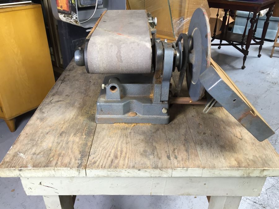 JUST ADDED - Craftsman Belt Sander With Wooden Work Bench On Casters Model No. 103-22350 [Photo 3]