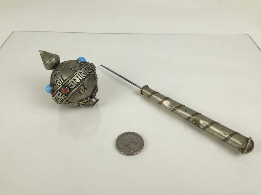 Vintage Jewish Traditional Dreidel For Hanuka Holiday With Turqoise And Coral [Photo 11]