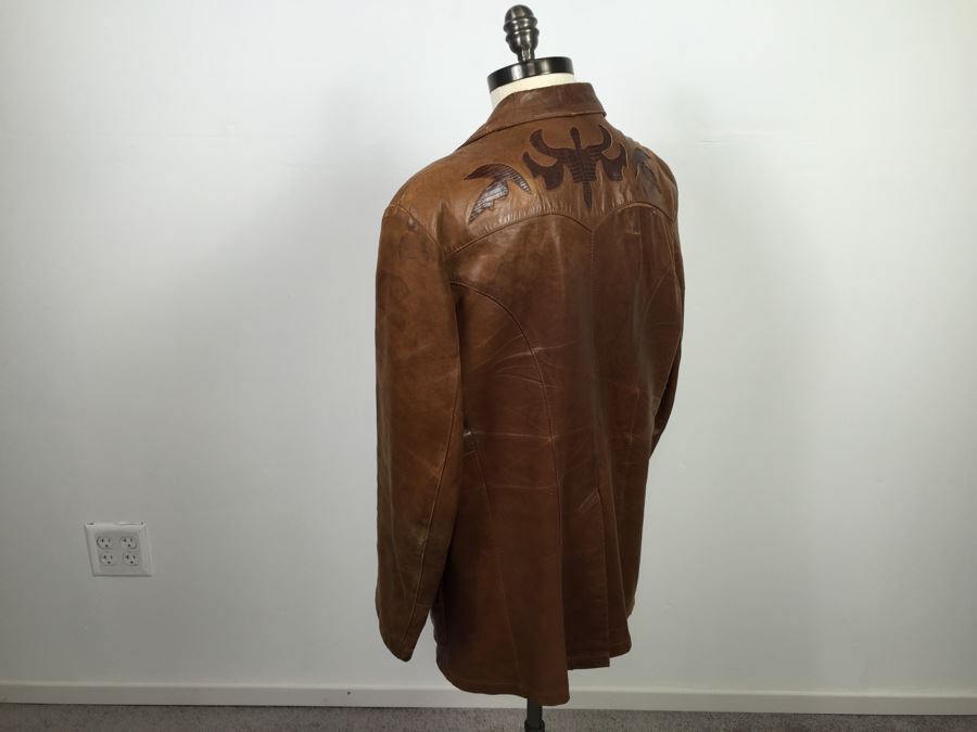 Vintage Men's Leather Jacket By Remy Leather Fashions Western Wear Size 44 [Photo 13]