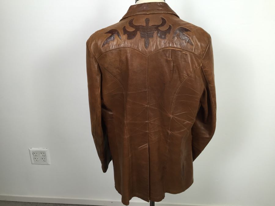 Vintage Men's Leather Jacket By Remy Leather Fashions Western Wear Size 44 [Photo 3]