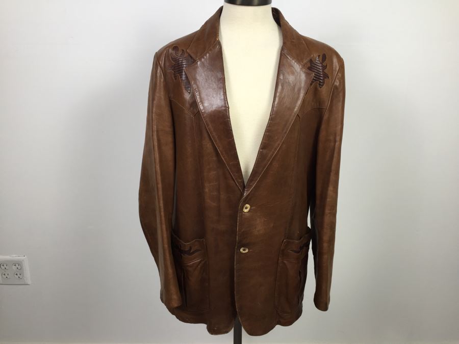 Vintage Men's Leather Jacket By Remy Leather Fashions Western Wear Size 44
