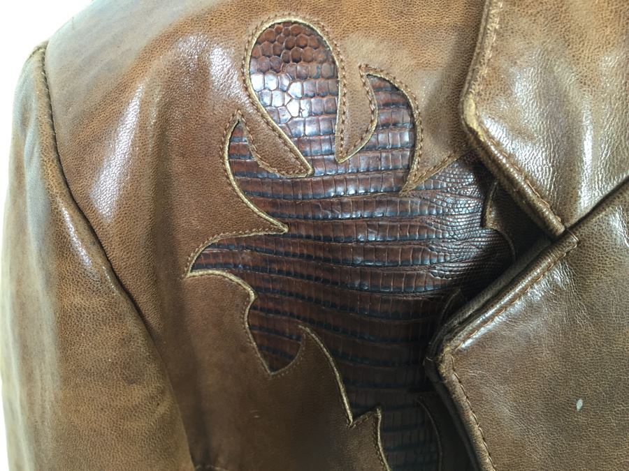 Vintage Men's Leather Jacket By Remy Leather Fashions Western Wear Size 44 [Photo 5]