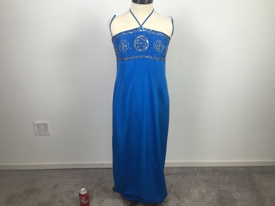 Stunning Blue Sequin Dress 100% Silk By Lillie Rubin Size 10 [Photo 4]
