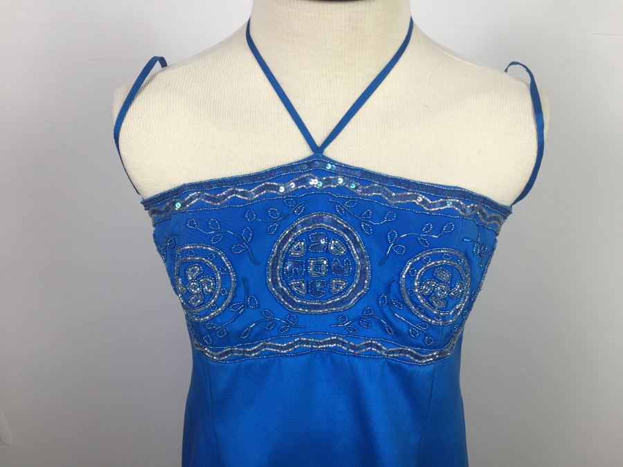Stunning Blue Sequin Dress 100% Silk By Lillie Rubin Size 10 [Photo 5]