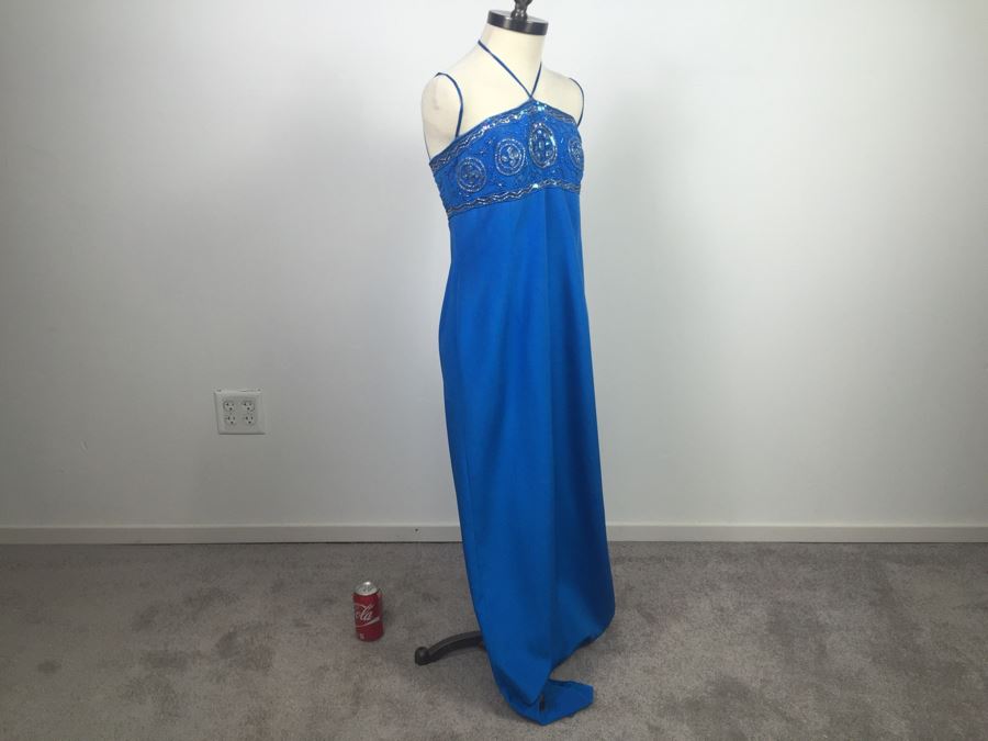 Stunning Blue Sequin Dress 100% Silk By Lillie Rubin Size 10 [Photo 9]