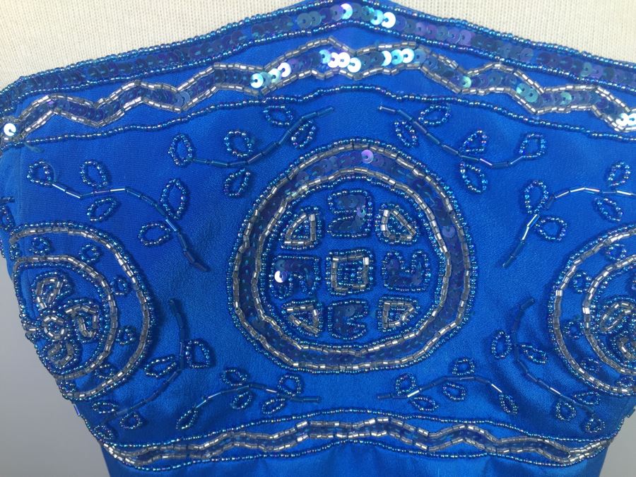 Stunning Blue Sequin Dress 100% Silk By Lillie Rubin Size 10 [Photo 6]