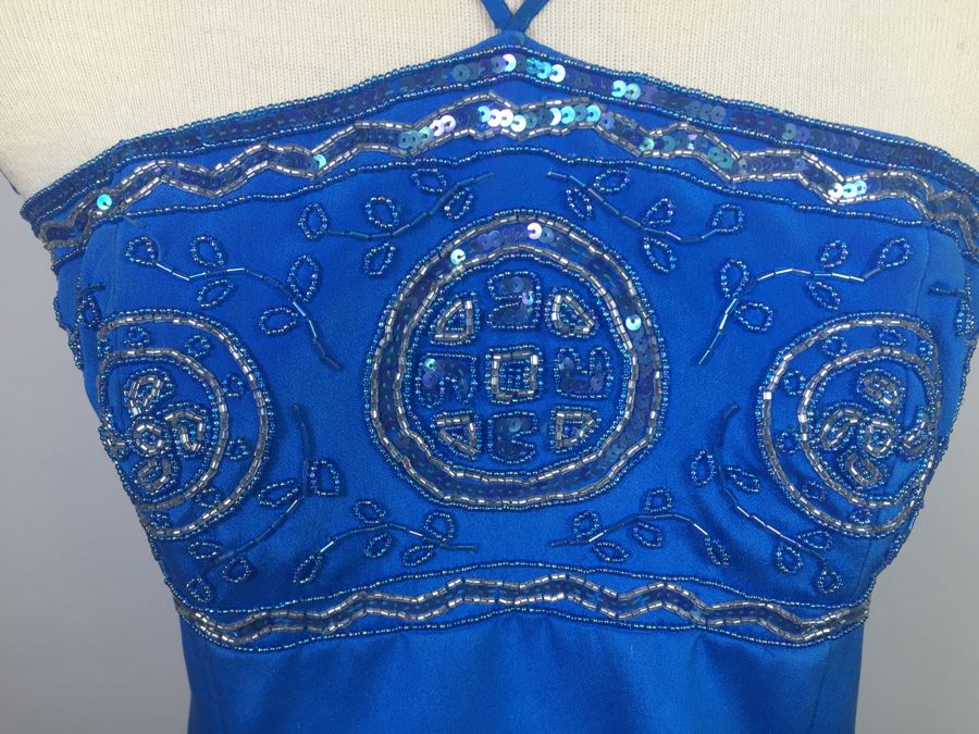 Stunning Blue Sequin Dress 100% Silk By Lillie Rubin Size 10 [Photo 2]