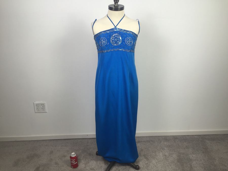 Stunning Blue Sequin Dress 100% Silk By Lillie Rubin Size 10 [Photo 1]