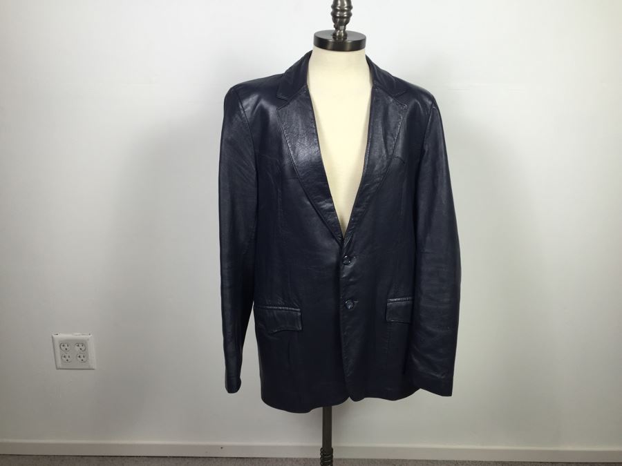 Men's Navy Blue Leather Jacket By Scully Leatherwear California Size 42L [Photo 1]
