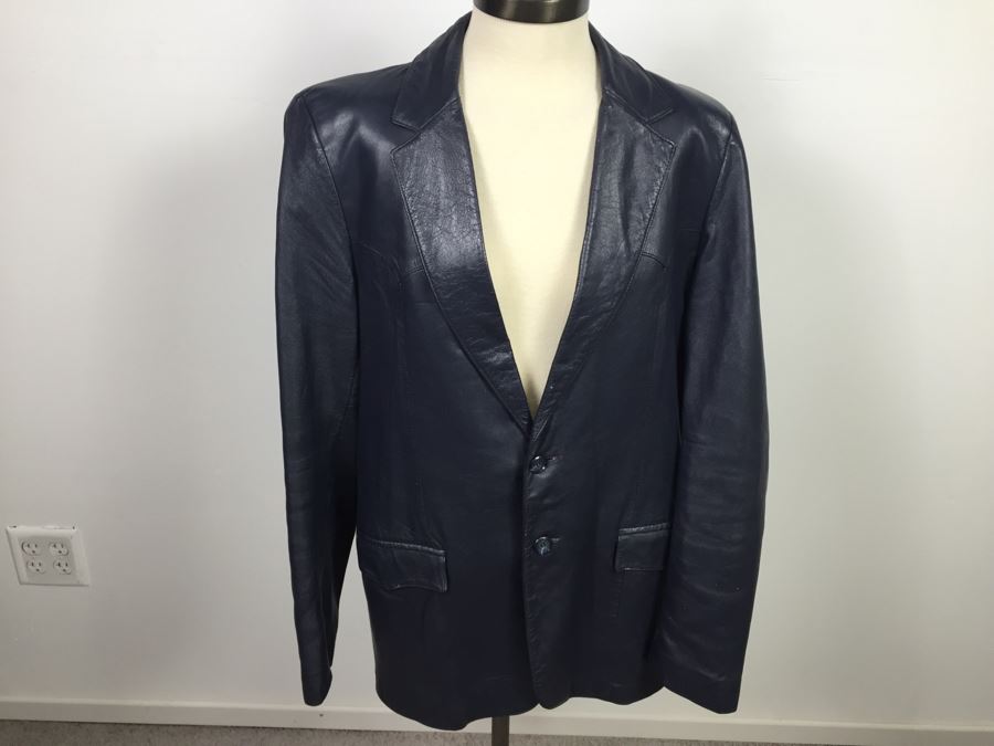 Men's Navy Blue Leather Jacket By Scully Leatherwear California Size 42L [Photo 4]