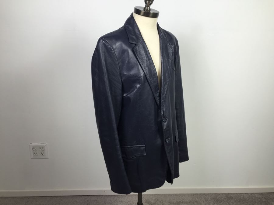 Men's Navy Blue Leather Jacket By Scully Leatherwear California Size 42L [Photo 6]