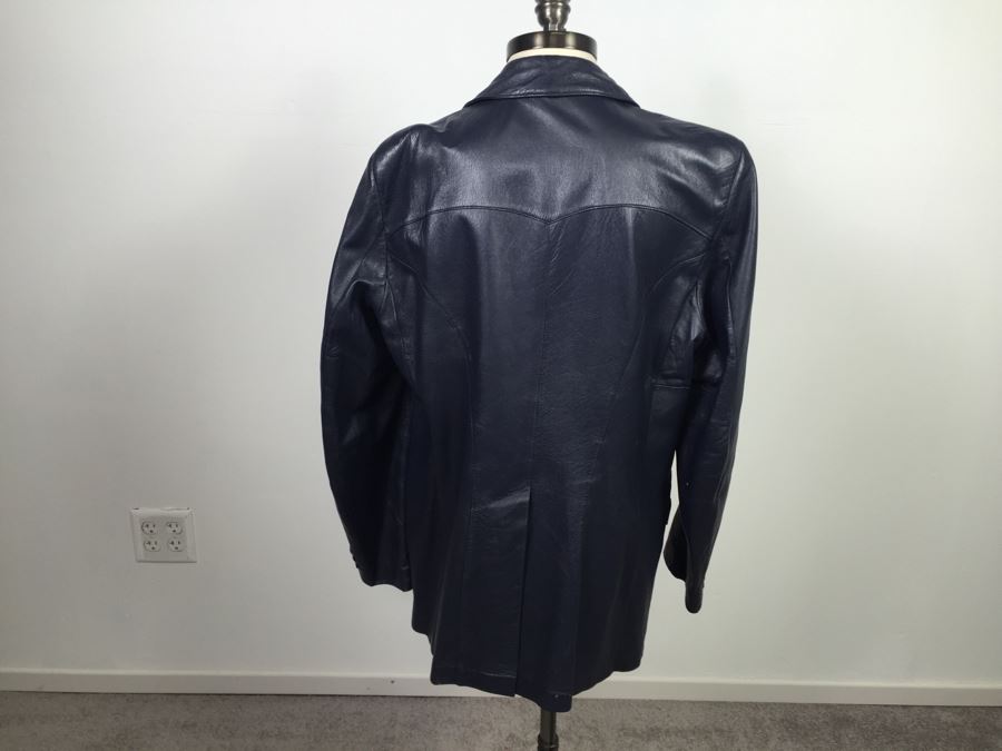 Men's Navy Blue Leather Jacket By Scully Leatherwear California Size 42L