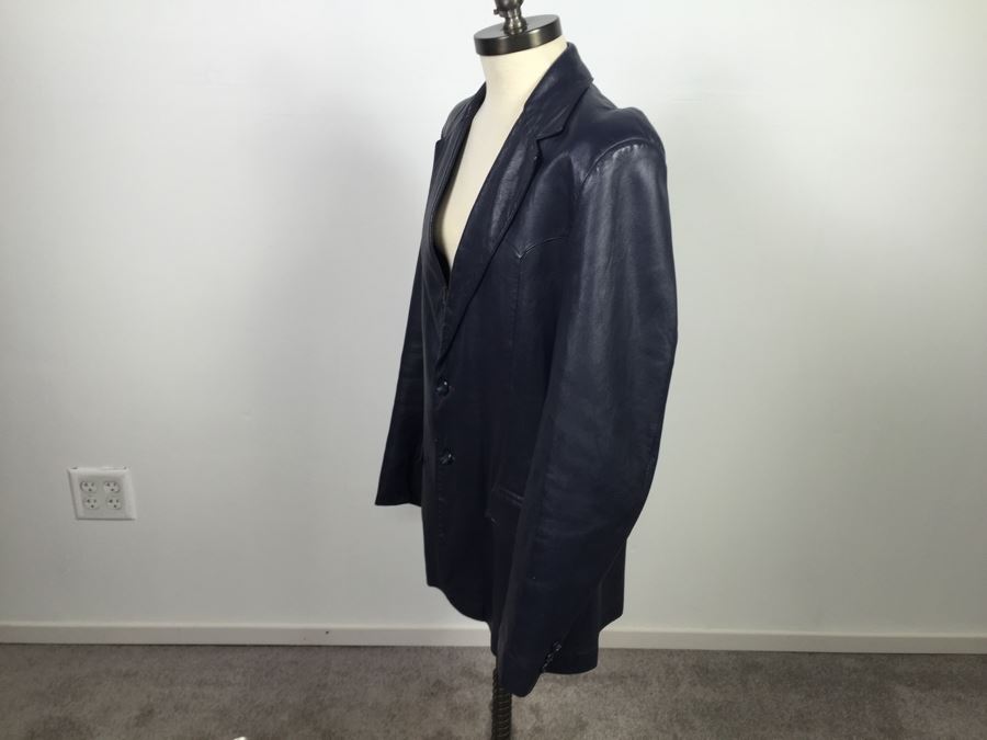 Men's Navy Blue Leather Jacket By Scully Leatherwear California Size 42L [Photo 2]