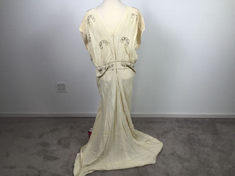 Vintage Stunning Statement Full Length Sequin White/Cream Dress [Photo 3]