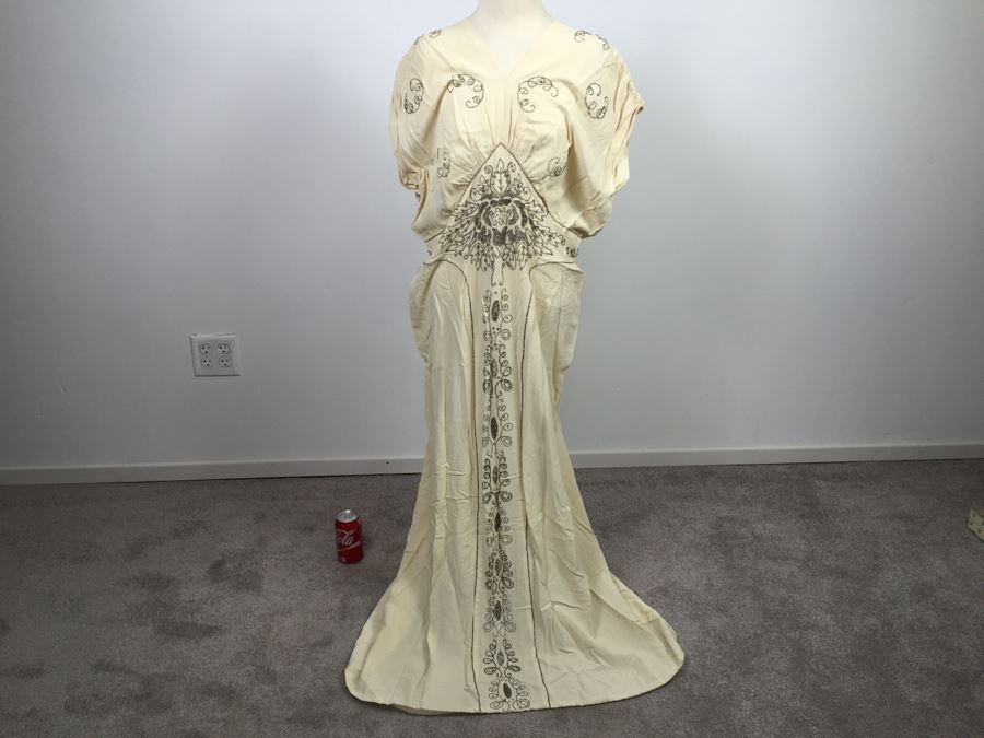 Vintage Stunning Statement Full Length Sequin White/Cream Dress [Photo 4]