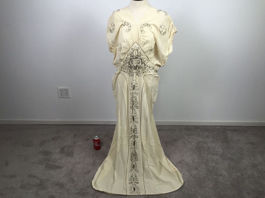 Vintage Stunning Statement Full Length Sequin White/Cream Dress