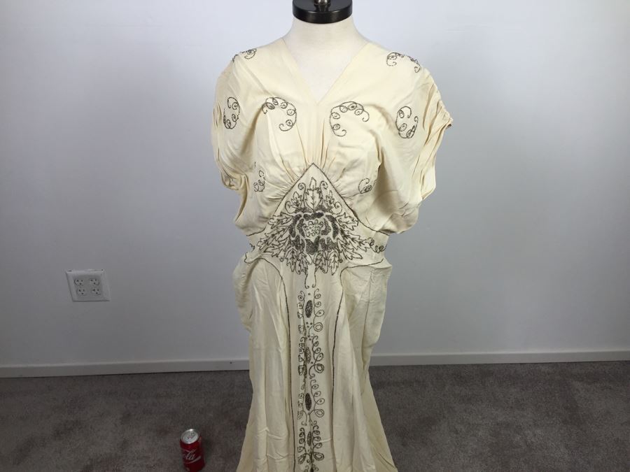 Vintage Stunning Statement Full Length Sequin White/Cream Dress [Photo 8]