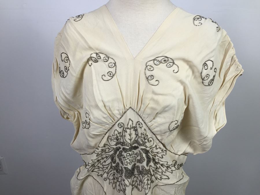 Vintage Stunning Statement Full Length Sequin White/Cream Dress [Photo 5]