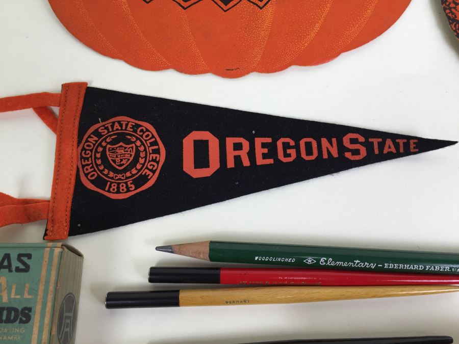 Vintage Oregon State Penant, Halloween Decorations, Old Office Supplies [Photo 19]