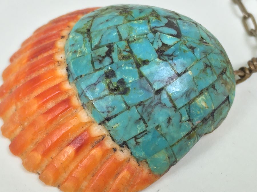 JUST ADDED - Turqoise Shell Necklace With Sterling Silver Chain 15.8g [Photo 3]