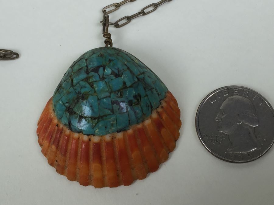 JUST ADDED - Turqoise Shell Necklace With Sterling Silver Chain 15.8g [Photo 7]