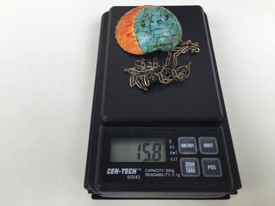 JUST ADDED - Turqoise Shell Necklace With Sterling Silver Chain 15.8g [Photo 15]