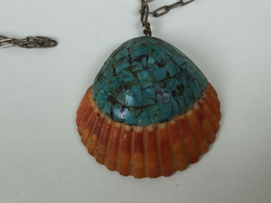 JUST ADDED - Turqoise Shell Necklace With Sterling Silver Chain 15.8g [Photo 6]