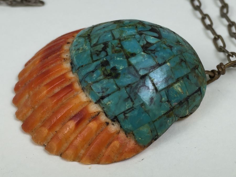 JUST ADDED - Turqoise Shell Necklace With Sterling Silver Chain 15.8g [Photo 9]